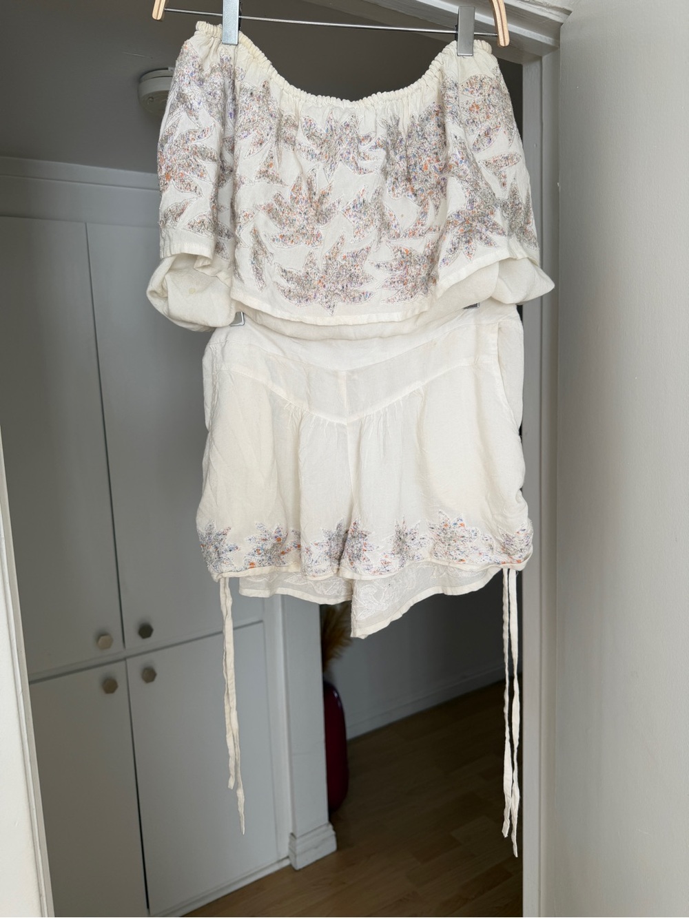 RAGA Cream Embroidered Two-Piece Set with Multicolor Accents